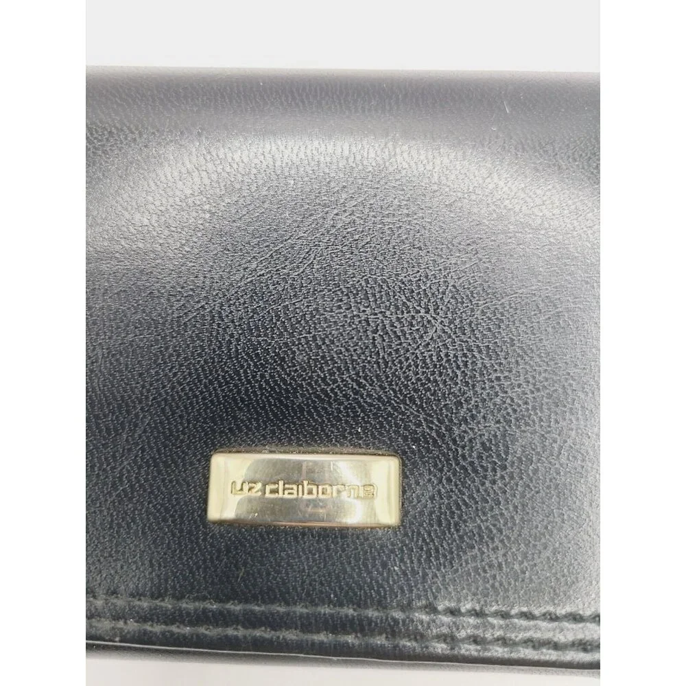 Liz Claiborne Wallet Black Women's Small Fold Out Faux Leather Kiss Lock - Picture 2 of 10